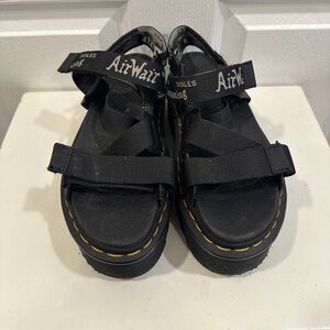 Dr. Martens Black Platform AirWair Strappy Sandals with Yellow Stitching